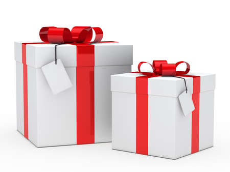 two christmas gift box with red ribbonの写真素材