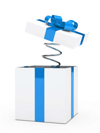 christmas blue white gift box with ribbonの写真素材