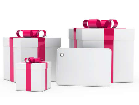 christmas white gift box pink ribbon signboardの写真素材