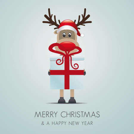 reindeer christmas gift box with red ribbonの写真素材