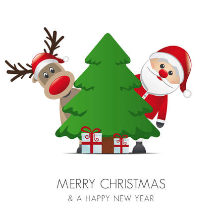 reindeer santa claus christmas tree gift boxのイラスト素材