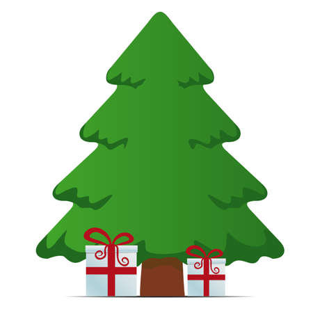 red white gift boxes tree merry christmasのイラスト素材