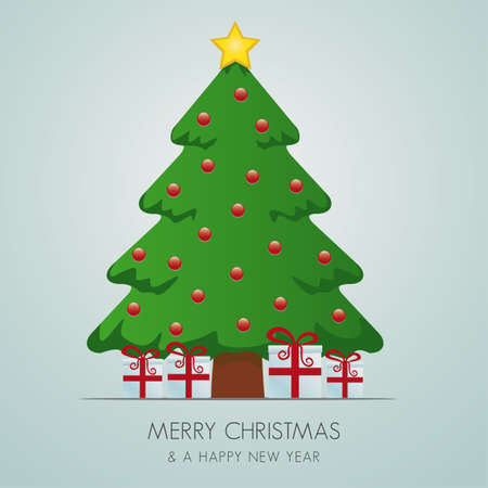 red white gift boxes merry christmas treeのイラスト素材