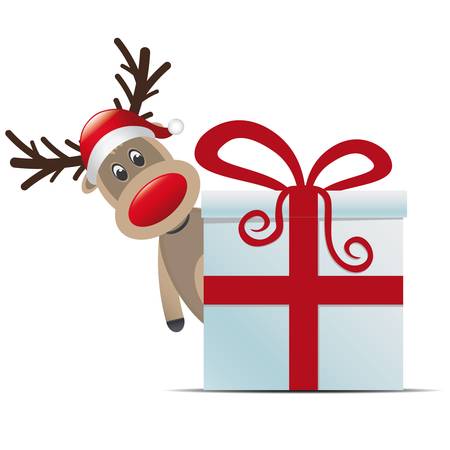 reindeer christmas gift box with red ribbonのイラスト素材