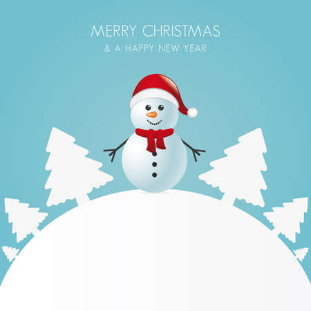 snowman with scarf white tree background worldのイラスト素材
