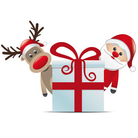 reindeer santa claus christmas gift box redのイラスト素材
