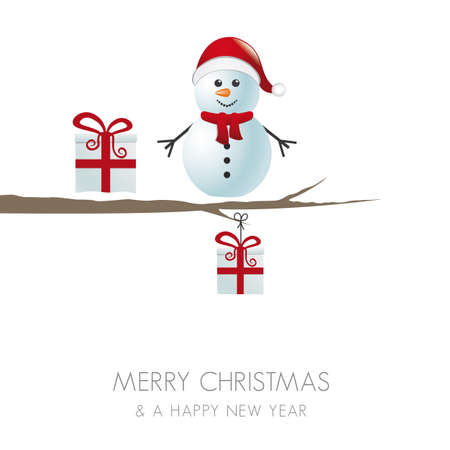 snowman figure on branch snowy winter landscapeのイラスト素材