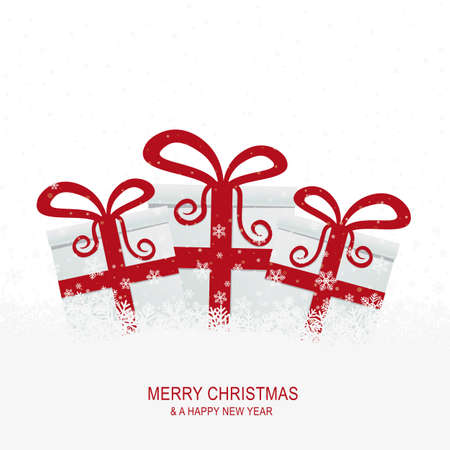 christmas gift boxes on snowy isolated backgroundのイラスト素材
