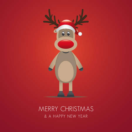 reindeer red nose and santa claus hatのイラスト素材