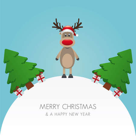 reindeer hat christmas tree and gift worldのイラスト素材