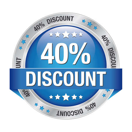40 percent discount blue silver button isolatedのイラスト素材