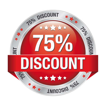 75 discount red silver button isolated backgroundのイラスト素材