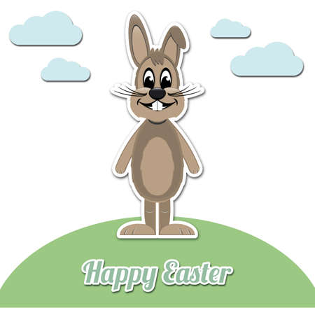 happy easter brown cartoon bunny white backgroundのイラスト素材