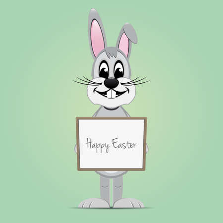 gray easter bunny hold signboard green backgroundのイラスト素材