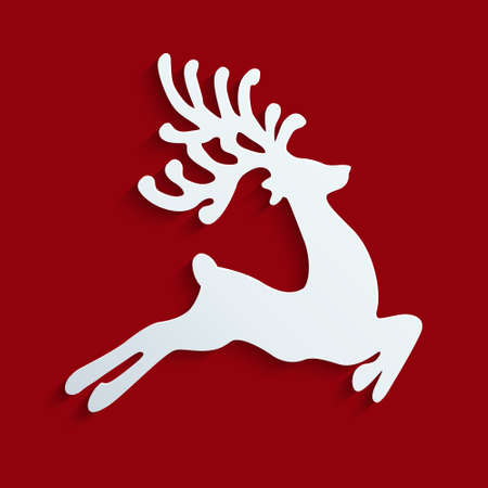 reindeer fly red backgroundのイラスト素材