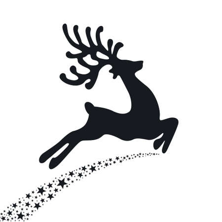 black reindeer flying stars のイラスト素材