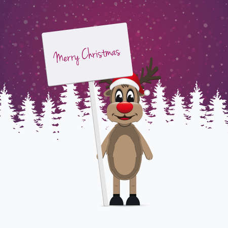 reindeer santa hat winter illustrationのイラスト素材
