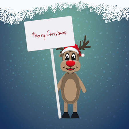 reindeer santa hat sign winter illustrationのイラスト素材