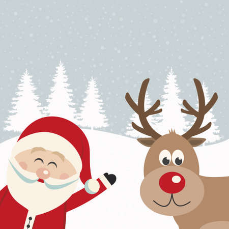 santa claus and reindeer snowy backgroundのイラスト素材