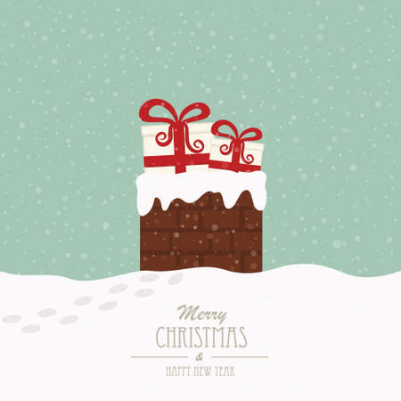 christmas gift in chimney winter のイラスト素材