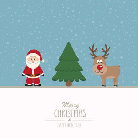 santa and reindeer merry christmasのイラスト素材
