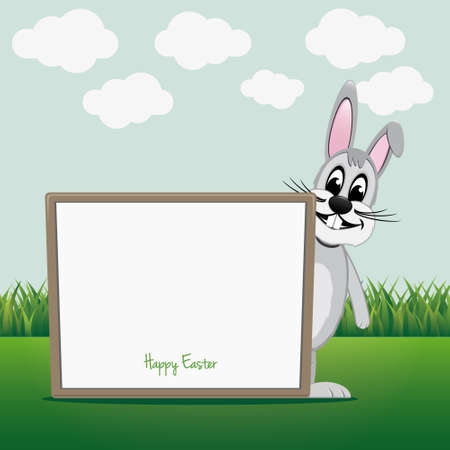 gray bunny look behind boardのイラスト素材