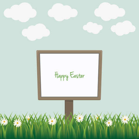 happy easter sign board daisy meadowのイラスト素材