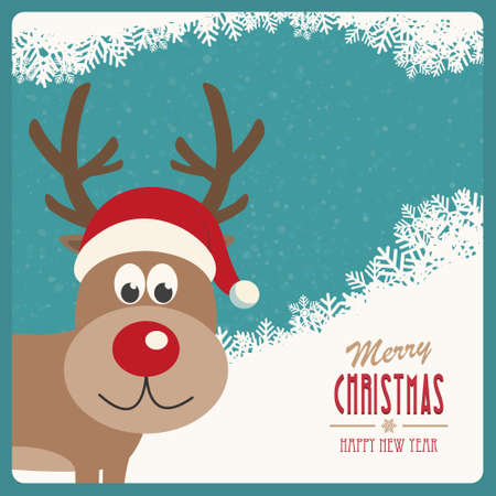 red nose reindeer santa hat snowy winter backgroundのイラスト素材