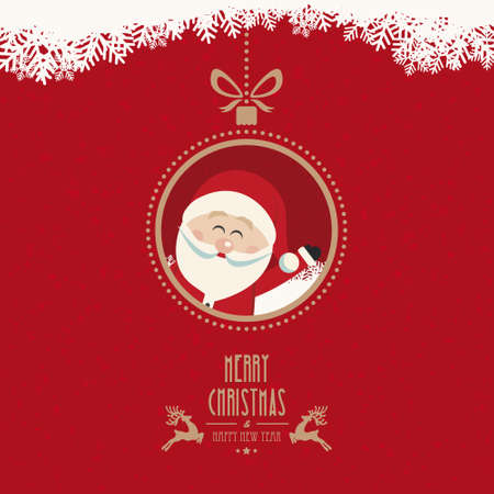 santa claus wave christmas ball snowflakes vintage backgroundのイラスト素材