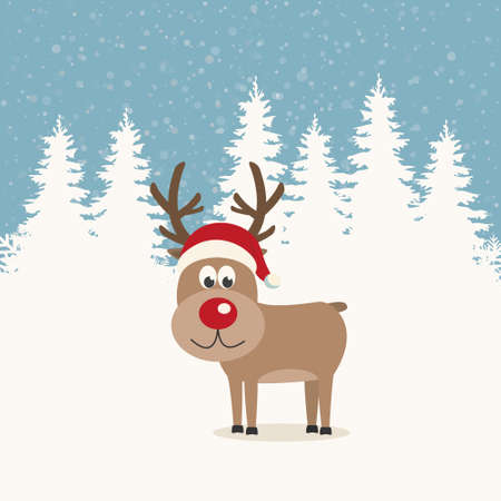 red nose reindeer santa hat winter backgroundのイラスト素材