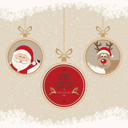christmas ball santa reindeer merry christmas snowflakes backgroundのイラスト素材