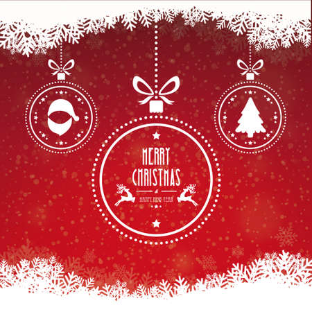christmas ball merry christmas snowflakes red backgroundのイラスト素材