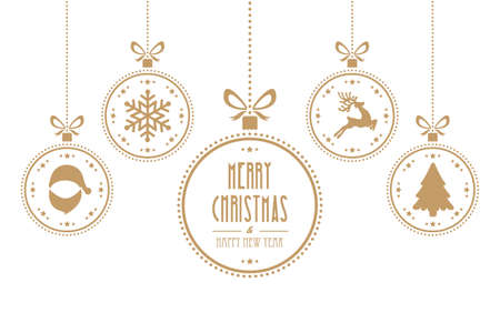 christmas balls hanging gold isolated backgroundのイラスト素材
