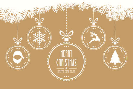 christmas balls hanging gold backgroundのイラスト素材