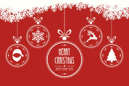 christmas balls hanging red backgroundのイラスト素材