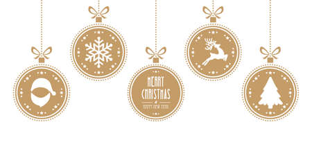 christmas balls hanging gold isolated backgroundのイラスト素材