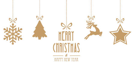 christmas elements hanging gold isolated backgroundのイラスト素材