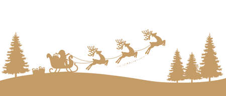 santa sleigh reindeer gold silhouetteのイラスト素材