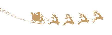santa sleigh reindeer flying gold silhouetteのイラスト素材