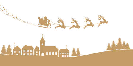 santa sleigh reindeer red silhouetteのイラスト素材
