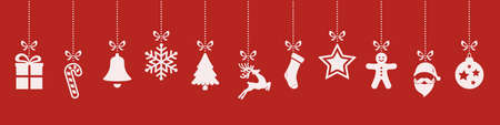 christmas ornaments hanging red backgroundのイラスト素材