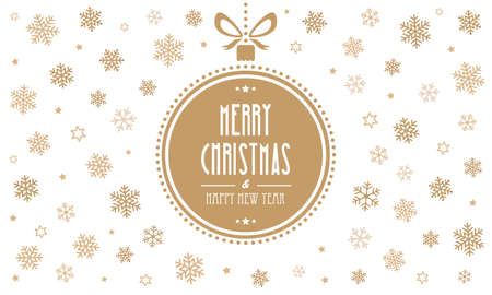 merry christmas gold ball snowflakes white backgroundのイラスト素材