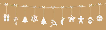 christmas ornaments hanging rope gold backgroundのイラスト素材