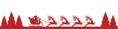santa sleigh reindeer red landscape silhouetteのイラスト素材