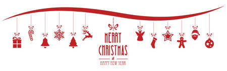 christmas ornaments hanging red isolated backgroundのイラスト素材