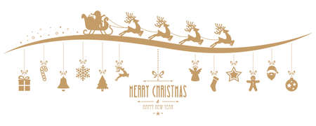 santa claus sleigh christmas elements hanging gold isolated backgroundのイラスト素材