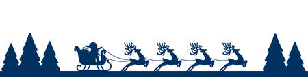 santa sleigh reindeer blue landscape silhouetteのイラスト素材