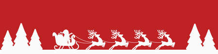 santa sleigh reindeer red silhouetteのイラスト素材