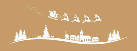 santa claus sleigh reindeer fly gold landscapeのイラスト素材