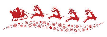santa sleigh reindeer flying snowflakes red silhouetteのイラスト素材